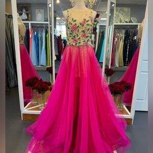 Envious Prom Dress Size 14 Hot Pink & Nude
